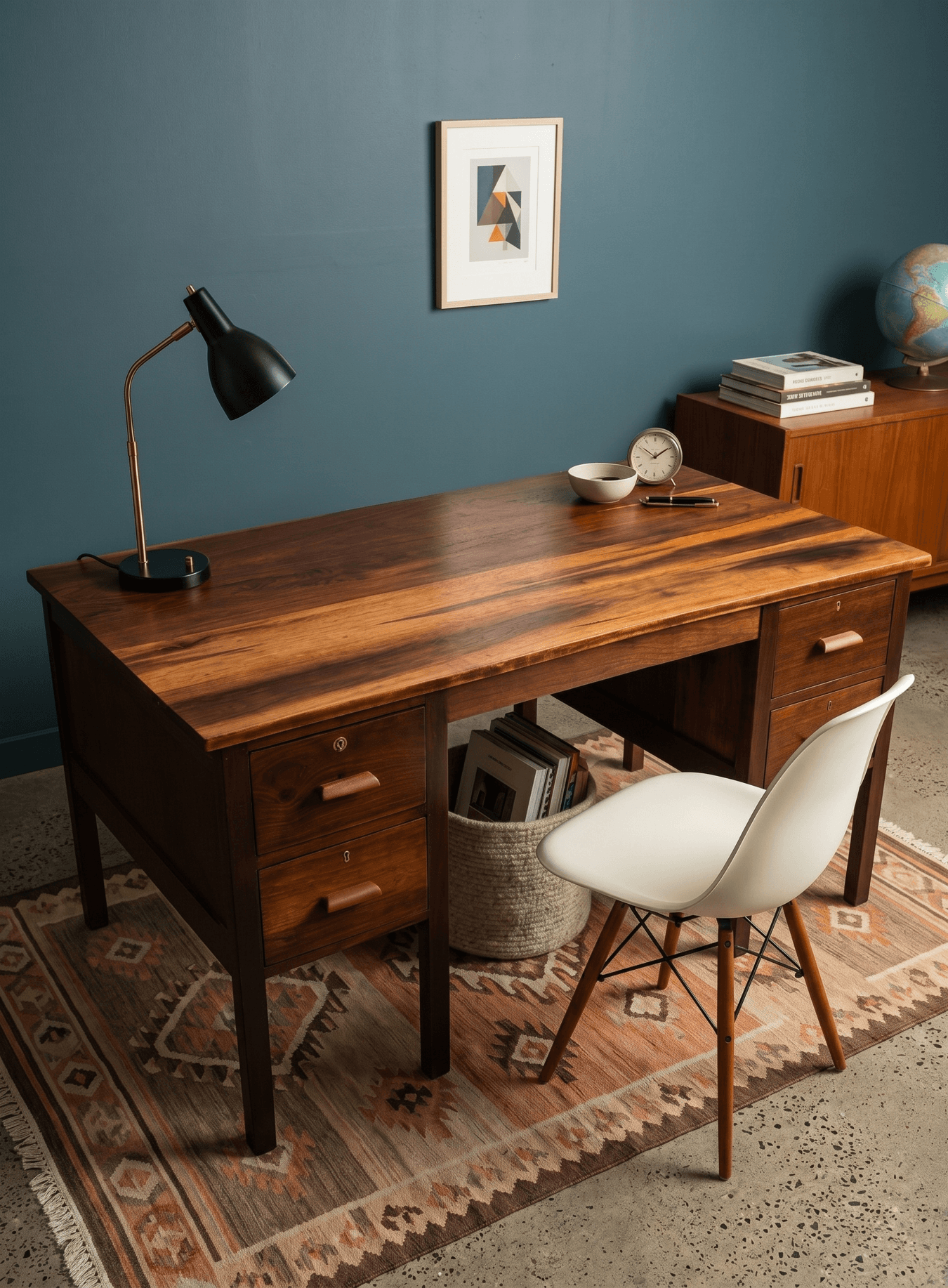Kiaat Executive Desk styled in a modern interior setting