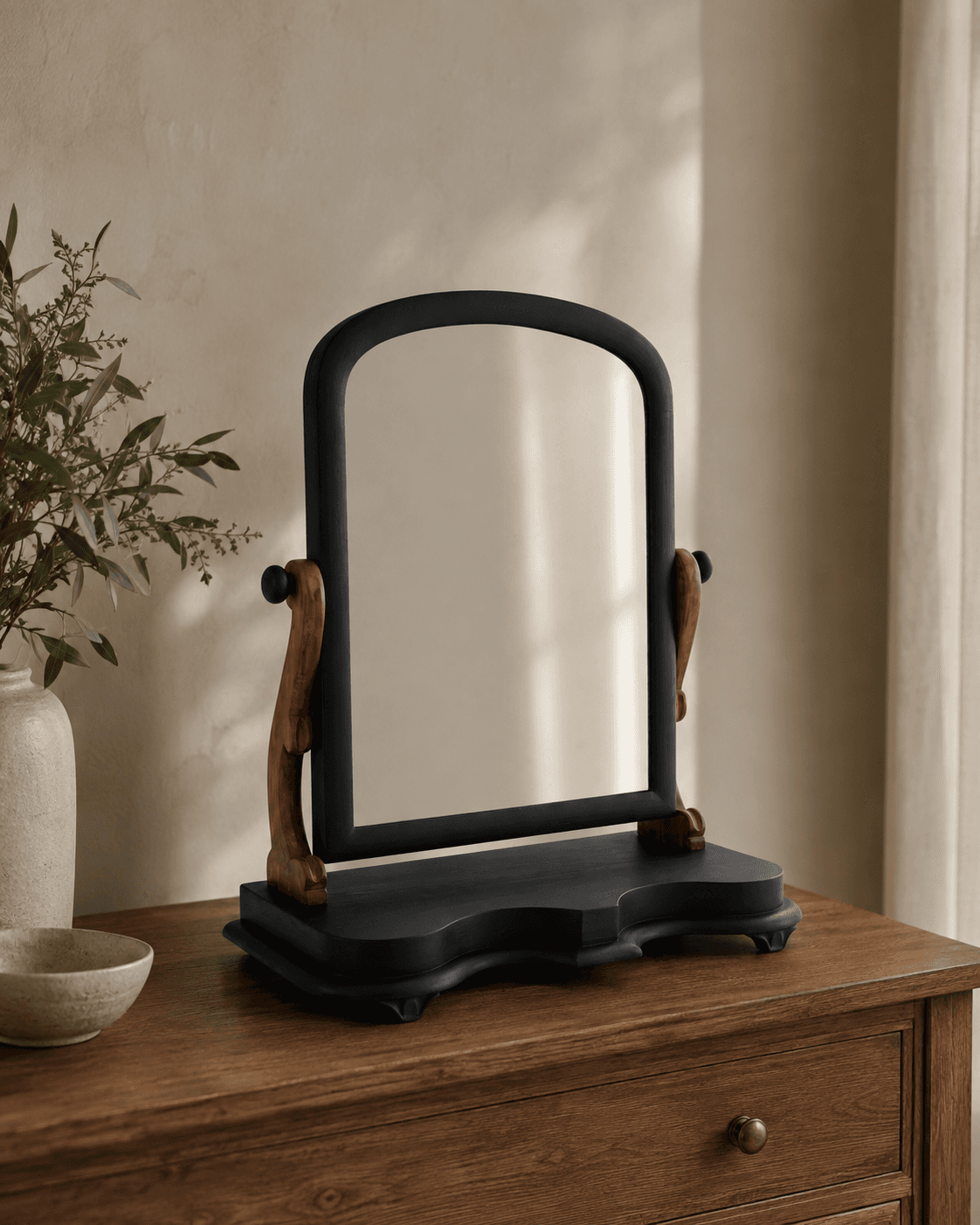 Ebonised Victorian Mahogany Swivel Mirror